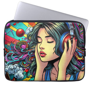 Flickor lyssnar på Music på hörlurar Psychedelic Laptop Fodral
