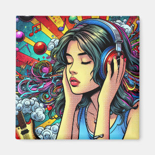Flickor lyssnar på Music på hörlurar Psychedelic Magnet