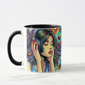Flickor lyssnar på Music på hörlurar Psychedelic Mugg