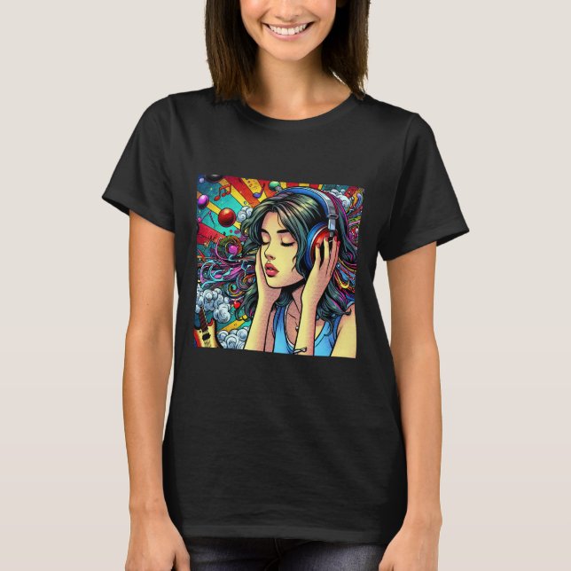 Flickor lyssnar på Music på hörlurar Psychedelic T Shirt (Framsida)