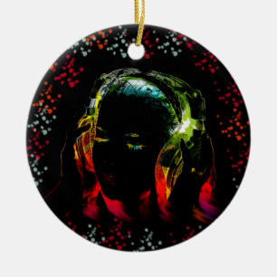 Flickor lyssnar på musikhörlurar Neon Färg Gifts Julgransprydnad Keramik
