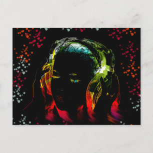Flickor lyssnar på musikhörlurar Neon Färger Gifts Vykort
