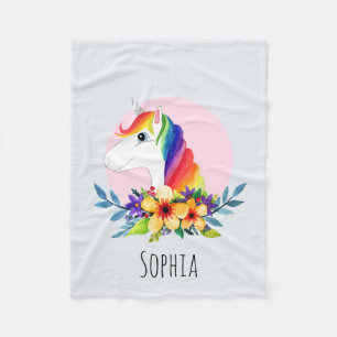 Flickor Magic Rainbow Unicorn och Namn Kids Fleecefilt