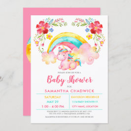 Flickor Magic Unicorn Baby Shower Inbjudningar