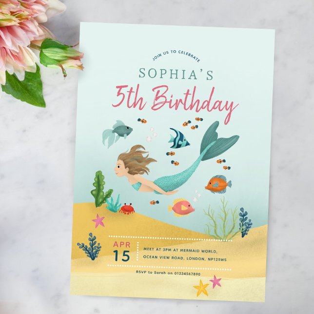 Flickor magiska under havets Sjöjungfru 5:e födels Inbjudningar (Skapare uppladdad)