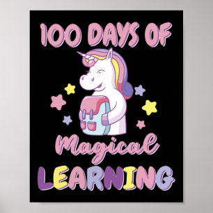 Flickor med 100 dagars Unicorn-ryggsäck Poster
