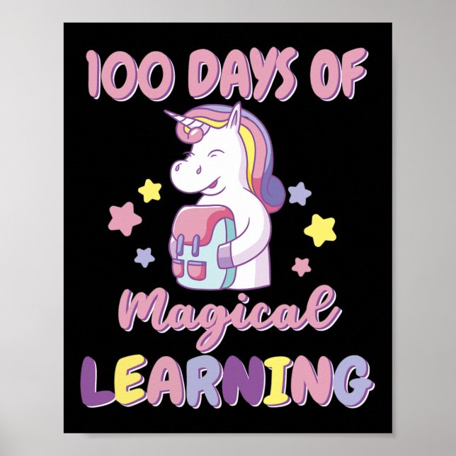 Flickor med 100 dagars Unicorn-ryggsäck Poster (Framsidan)