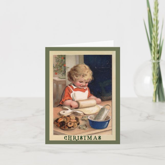 Flickor med bakverk med recept-julkort helgkort (Framsida)