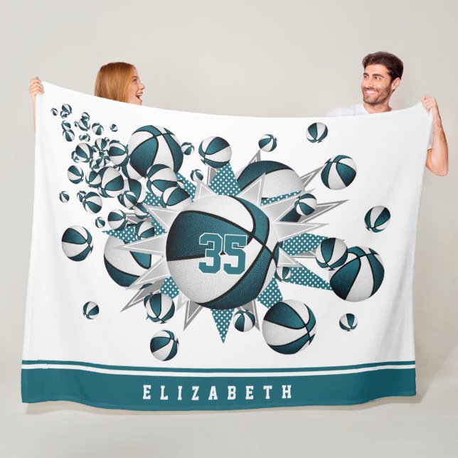 Flickor med basketskulor stjärnor, vit personlig fleecefilt (På plats)