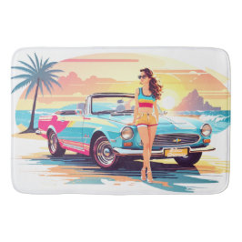 Flickor med bil och drömnatur badrumsmatta