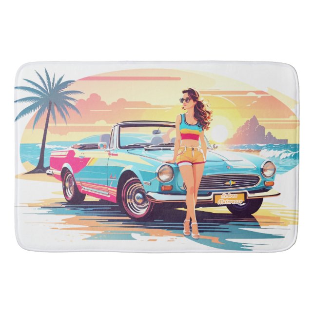 Flickor med bil och drömnatur badrumsmatta (Framsidan)