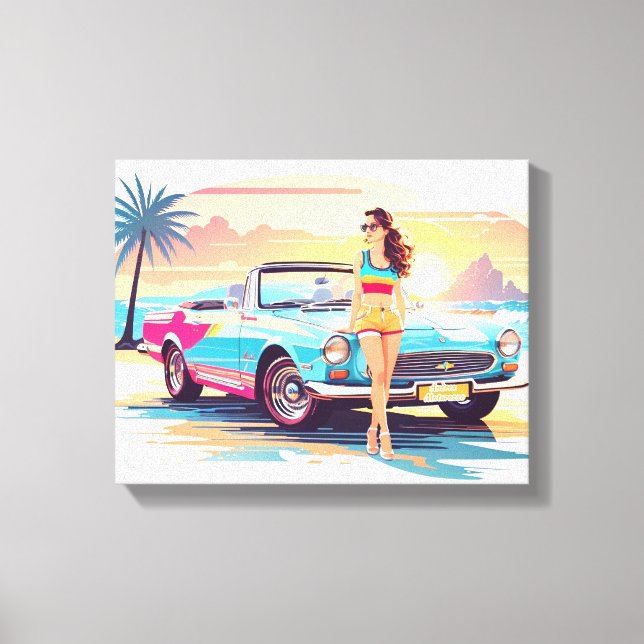 Flickor med bil och drömnatur canvastryck (Framsida)