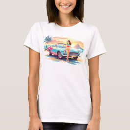 Flickor med bil och drömnatur t shirt