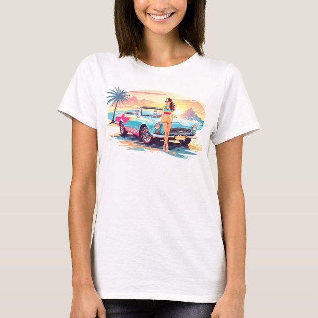Flickor med bil och drömnatur t shirt (Framsida)