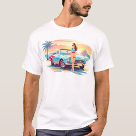 Flickor med bil och drömnatur t shirt