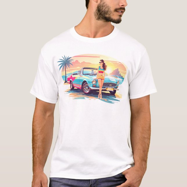 Flickor med bil och drömnatur t shirt (Framsida)
