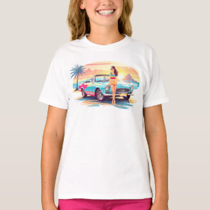 Flickor med bil och drömnatur t shirt