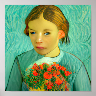 Flickor med blommor i van gogh poster och avtryck