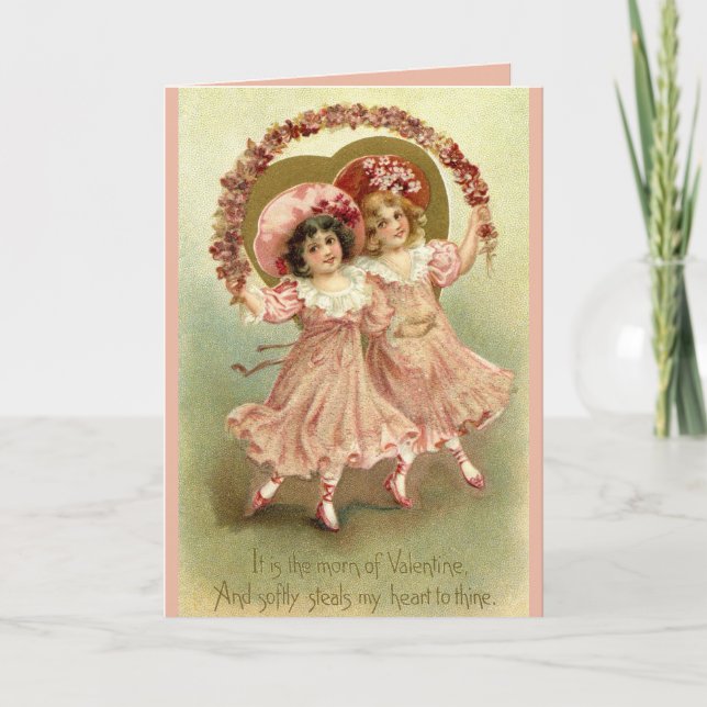 Flickor med blommor - Viktorianskt Valentinvykort Helgkort (Framsida)