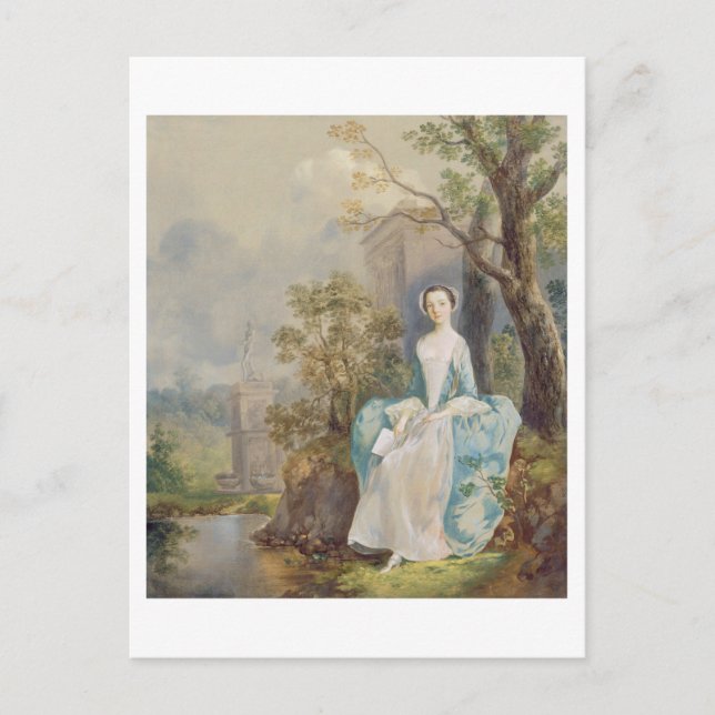 Flickor med Bok i en park, 1750 (olja på Vykort (Framsida)