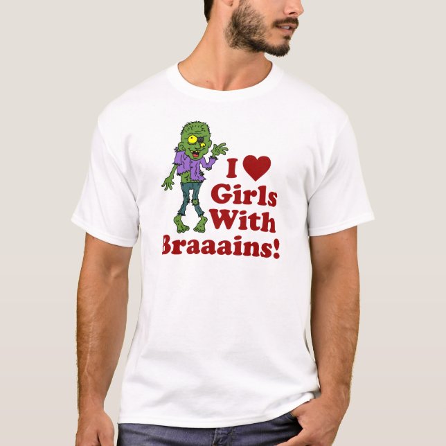 Flickor med Brains Zombie T Shirt (Framsida)