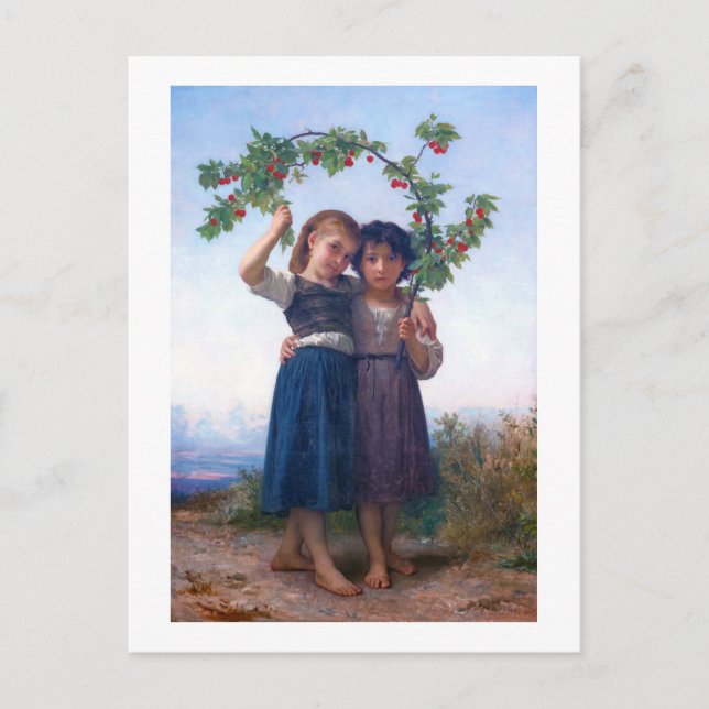 Flickor med Cherry Gren, Bouguereau Vykort (Framsida)