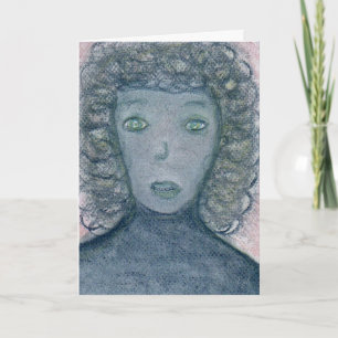 Flickor med Curly Hair Chalks Porträtt Andlig Art Kort
