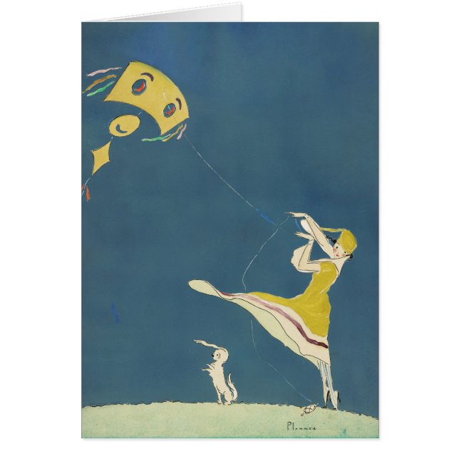 Flickor med drake och hund (1917) hälsningskort (Framsidan)