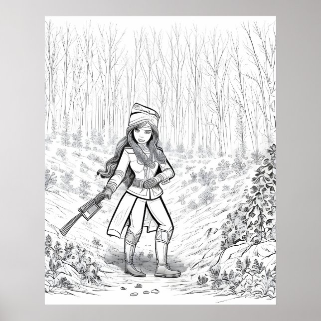 Flickor med en borom i vinterskogen poster (Framsidan)