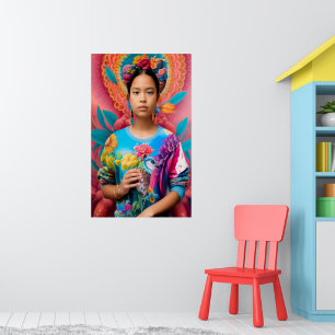 Flickor med fågel och blommigt svettare poster