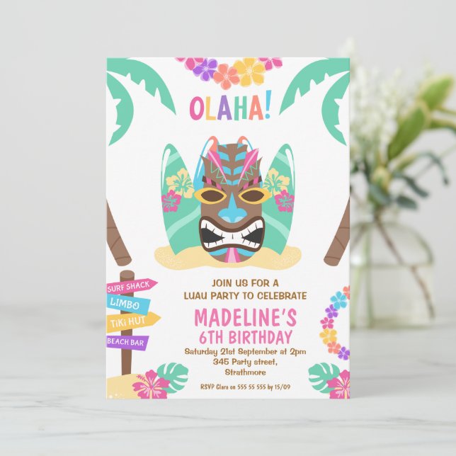 Flickor med flera färger, Aloha Luau Birthday-inbj Inbjudningar (Stående Fram)