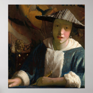 Flickor med Flute - Johannes Vermeer Fine Art Post Poster