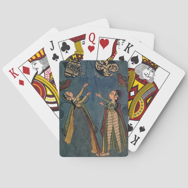 Flickor med flygdrakar, kulu folkmålning, Himachal Spel Kort (Baksidan)