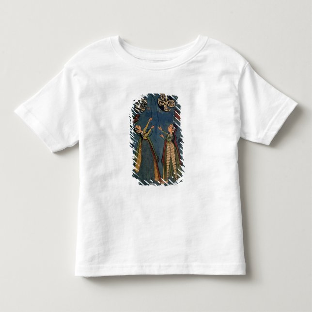 Flickor med flygdrakar, kulu folkmålning, Himachal Tee (Framsida)