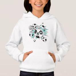 Flickor med fotboll blåser upp med teal grått-stjä t shirt