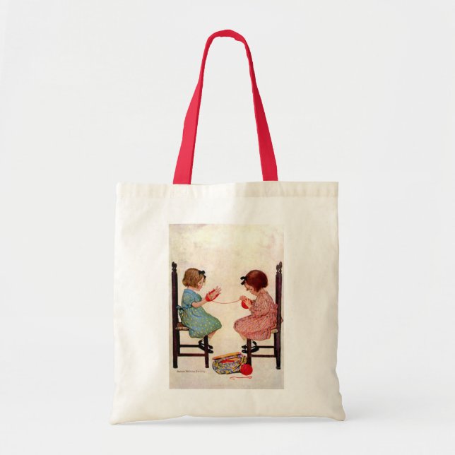 Flickor med garn - bag tygkasse (Framsidan)