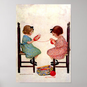 Flickor med garn - skriv ut poster