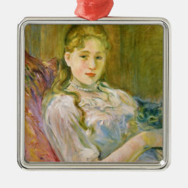 Flickor med Grått Pet Cat (av Berthe Morisot) Julgransprydnad Metall
