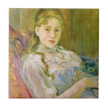Flickor med Grått Pet Cat (av Berthe Morisot)
