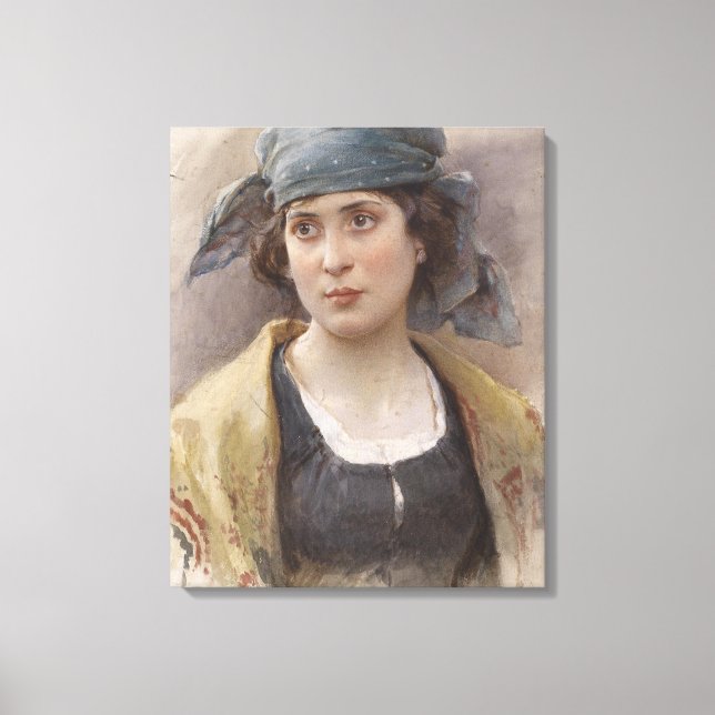 Flickor med Grönt Headscarf (av Ludwig Passini) Canvastryck (Framsida)