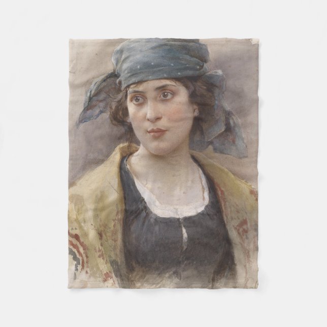 Flickor med Grönt Headscarf (av Ludwig Passini) Fleecefilt (Framsidan)