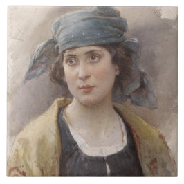 Flickor med Grönt Headscarf (av Ludwig Passini) Kakelplatta