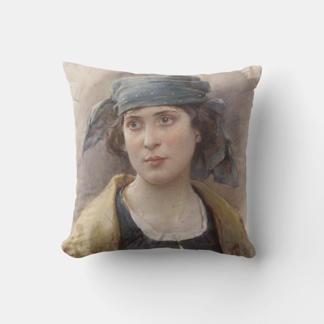 Flickor med Grönt Headscarf (av Ludwig Passini) Kudde (Framsida)