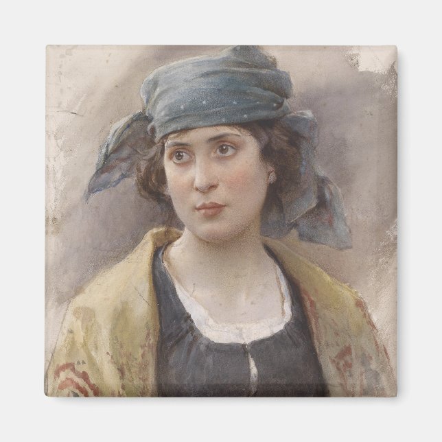 Flickor med Grönt Headscarf (av Ludwig Passini) Magnet (Framsidan)