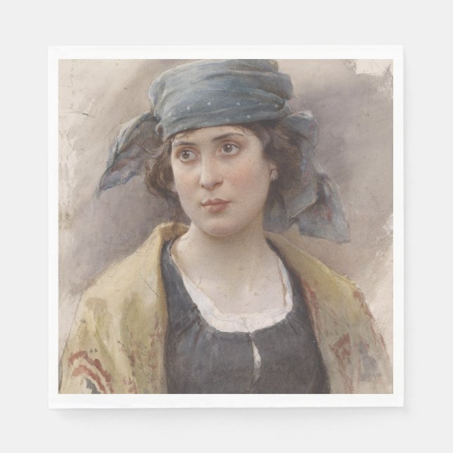 Flickor med Grönt Headscarf (av Ludwig Passini) Pappersservett (Framsidan)