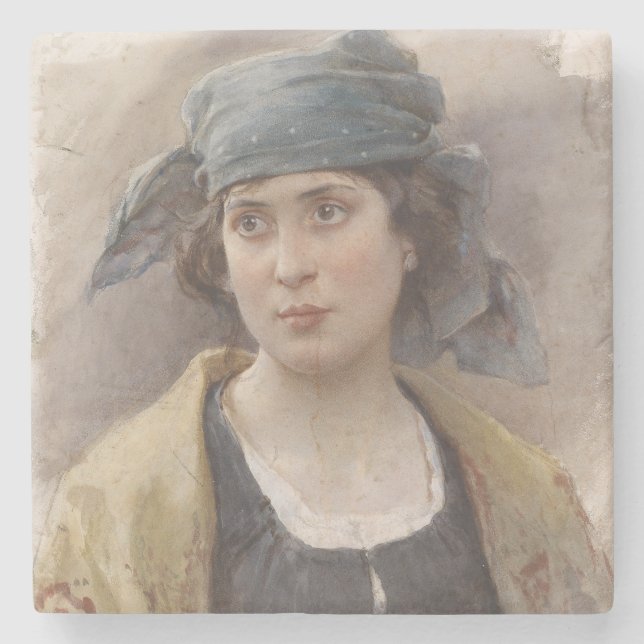 Flickor med Grönt Headscarf (av Ludwig Passini) Stenunderlägg (Framsidan)