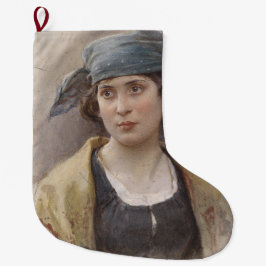 Flickor med Grönt Headscarf (av Ludwig Passini) Stor Julstrumpa