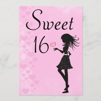 Flickor med Hearts Rosa Sweet 16 födelsedagsinbjud Inbjudningar