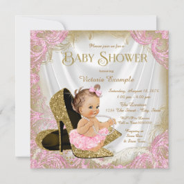 Flickor med hög hälsenusskal Pearl Baby Shower Inbjudningar