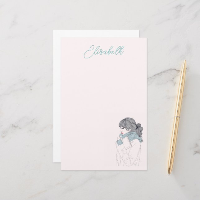 Flickor med illustration av coolan scarf brevpapper (Fram/Back In Situ)